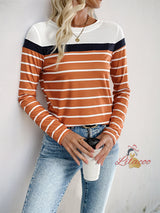 Casual Long Sleeve Round Neck Striped T-shirt