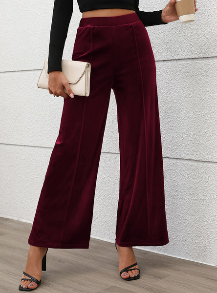 High Waist Velvet Wide-leg Pants