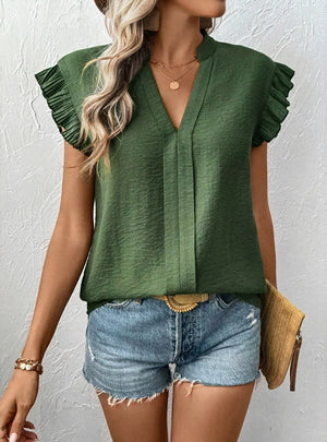 Women Solid Color V-neck Shirt