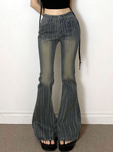 Striped High Waist Slim Retro Slim Jeans