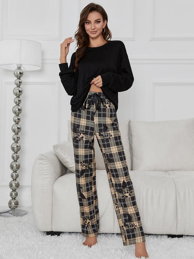 Plant Printed Long Sleeve Pajamas Suit