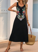 Sleeveless Printed Solid Color Casual Dress