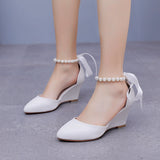 7 cm Pointed Wedge Beaded Ribbon Sandals