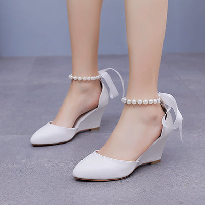 7 cm Pointed Wedge Beaded Ribbon Sandals