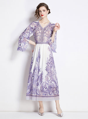 V-neck Printed Chiffon Printed Dress