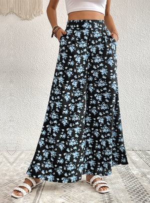 Horn Wide-leg Drape Printed Trousers Pants