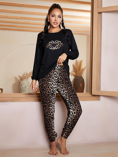 Long Sleeve Leopard Pajamas Suit