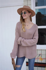 Loose Large Pullover Solid Color V-neck Sweater