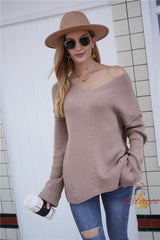 Loose Large Pullover Solid Color V-neck Sweater