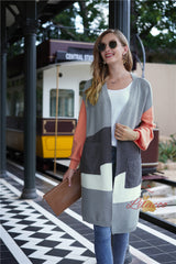 Spliced Striped Knit Cardigan Long Loose Sweater