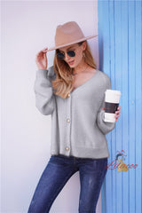 Loose Solid Color Button V-neck Sweater