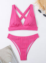 Sexy Solid Color Halter Strap Split Swimsuit