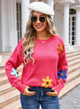 Loose Flower Round Neck Sweater