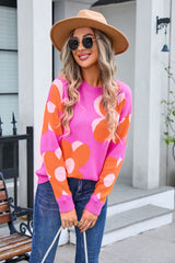 Printed Round Neck Big Flower Sweater