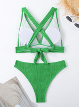 Sexy Solid Color Halter Strap Split Swimsuit