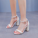 9 cm Thick Heel Square Root Pearl Sandals