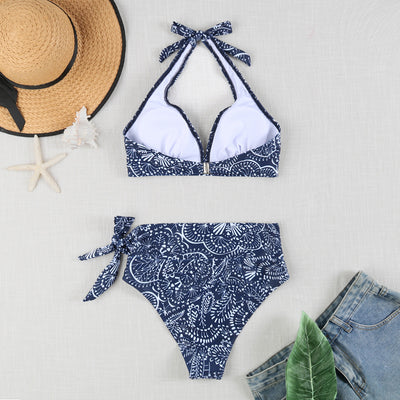 Sexy High Waist Lace-up Printed Bikini