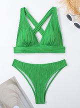 Sexy Solid Color Halter Strap Split Swimsuit