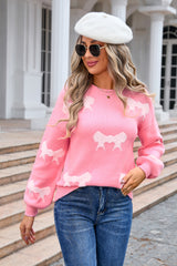 Round Neck Long Sleeve Bow Sweater