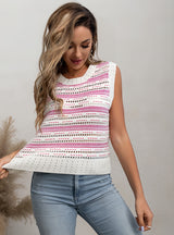 Color Striped Sleeveless T-shirt Vest