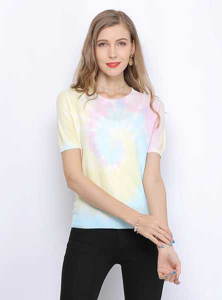 Round Neck Tie-dyed Slim T-shirt