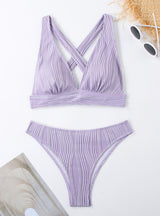 Sexy Solid Color Halter Strap Split Swimsuit