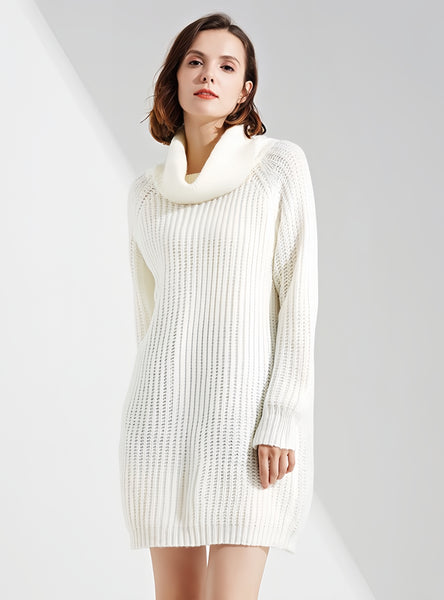 Long-sleeved High-necked Solid Color Sweater