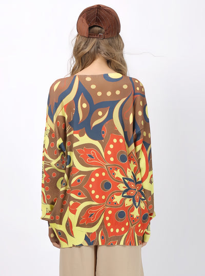 Long Sleeve Round Neck Pullover Print Sweater