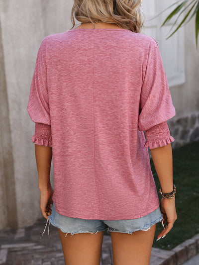 Loose V-neck Bat Sleeve T-shirt