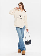 Polar Embroidered Letter Zipper Loose Top