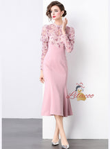 Silm Waist Long Sleeve Lace Party Dress