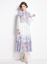 Lantern Sleeve Chiffon Shirt+Skirt Two-piece Suit