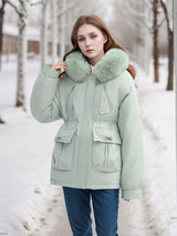 Women Hooded Slim Cotton-padded Down Jacket