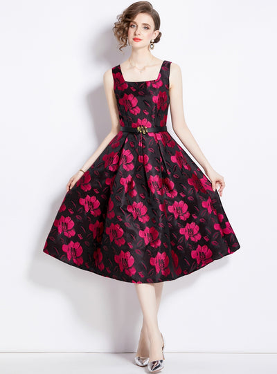 Black Print Sleevelees Party Dress