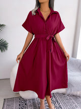 Casual Loose Solid Color Shirt Long Dress