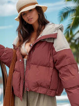 Short Color Matching Loose Cotton-padded Jacket