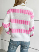 Striped Pullover Loose Semi-turtle Neck Sweater