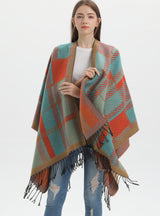 Split Plaid Thick Warm Knit Cloak Scarf