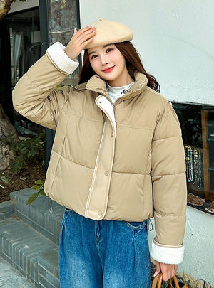 Collar Lamb Wool Splicing Loose Cotton-padded Coat