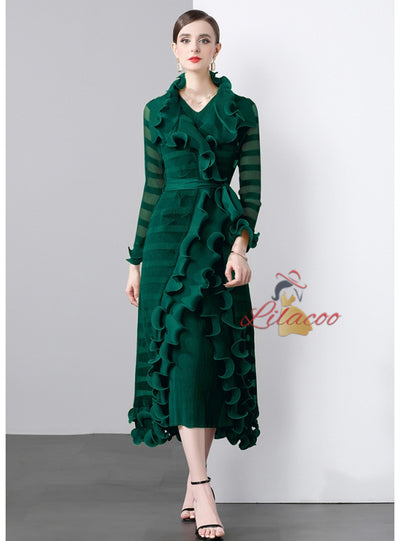 Heavy Industry Wave Edge Long Coat +V-neck Two-piece Suit