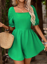 Square Neck Solid Color Short Sleeve Jumpsuit