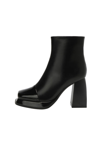 Square-headed Thick-heel Spliced Waterproof Platform Booties