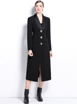 Suit Collar Double-breasted Button Long Coat Dress