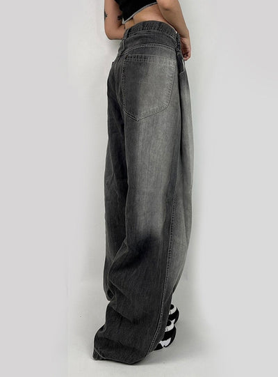 Loose Pleated Denim Wide-leg Pants