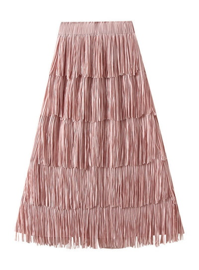 Pleated Tassel Stitching Skirt