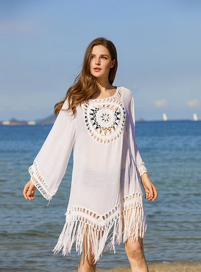 Cotton Crochet Beach Fringed Beach Cover Up