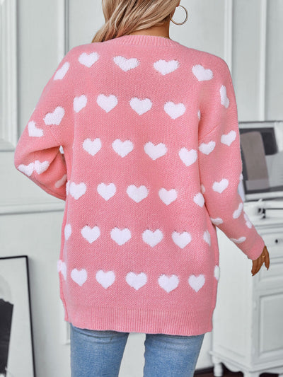 Women Love Heart Button Sweater Coat