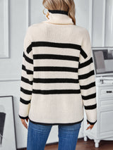 Striped Lapel Pullover Button Sweater