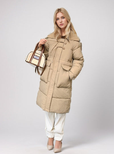 Medium and Long Slim Cotton-padded Horn Buckle Coat