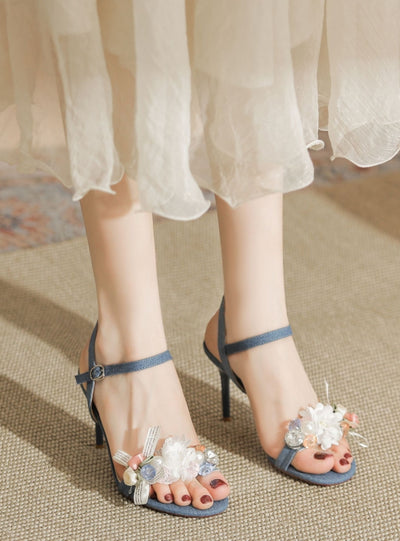 Open-toed Stiletto Sandals Denim Heels